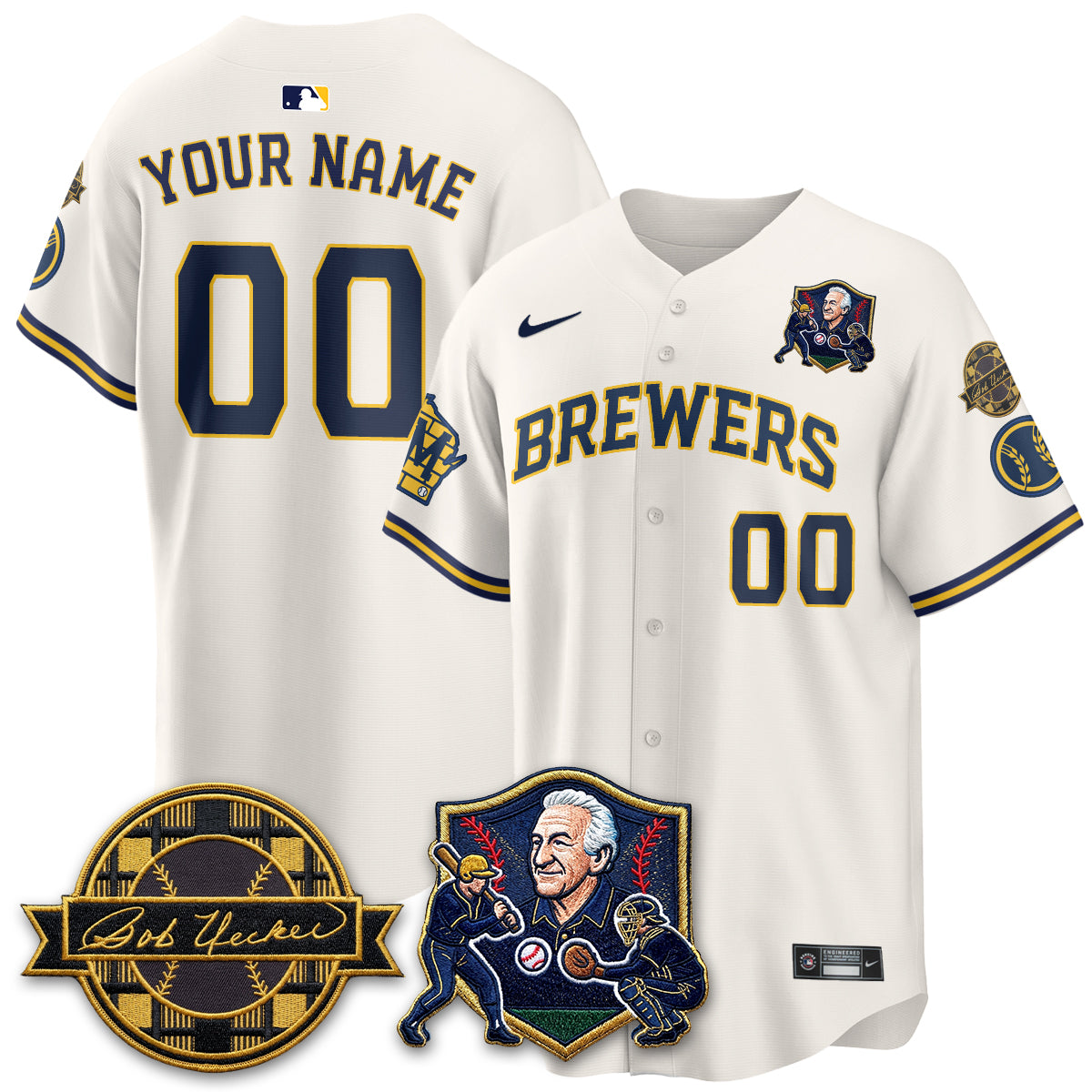 MIL Bob Uecker - 54 Seasons for Brewers' Vapor Custom Limited Gold Jersey - All Stitched-DTD