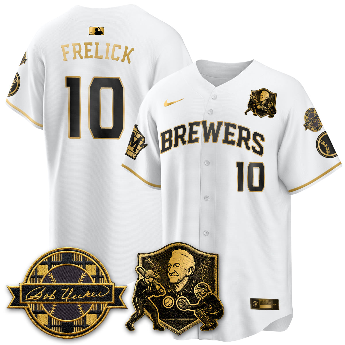 MIL Bob Uecker - 54 Seasons for Brewers' Vapor Limited Gold Jersey - All Stitched-DTD