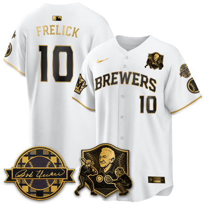 MIL Bob Uecker - 54 Seasons for Brewers' Vapor Limited Gold Jersey - All Stitched-DTD