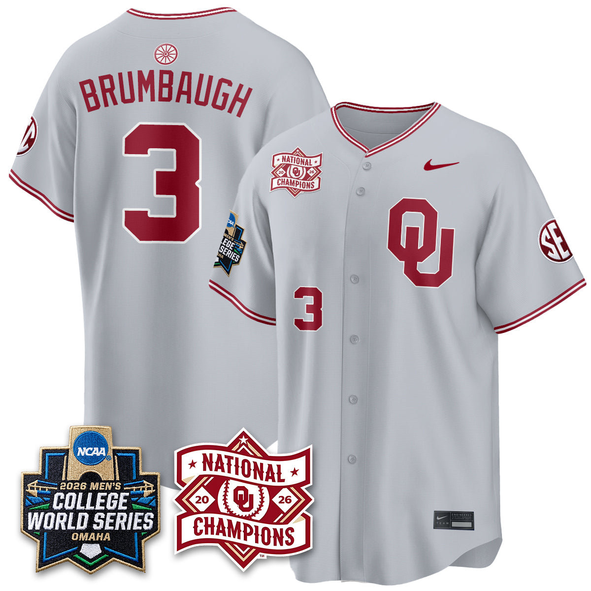 OU 2026 NCAA Baseball College World Series Champions Vapor Jersey - Stitched-DTD