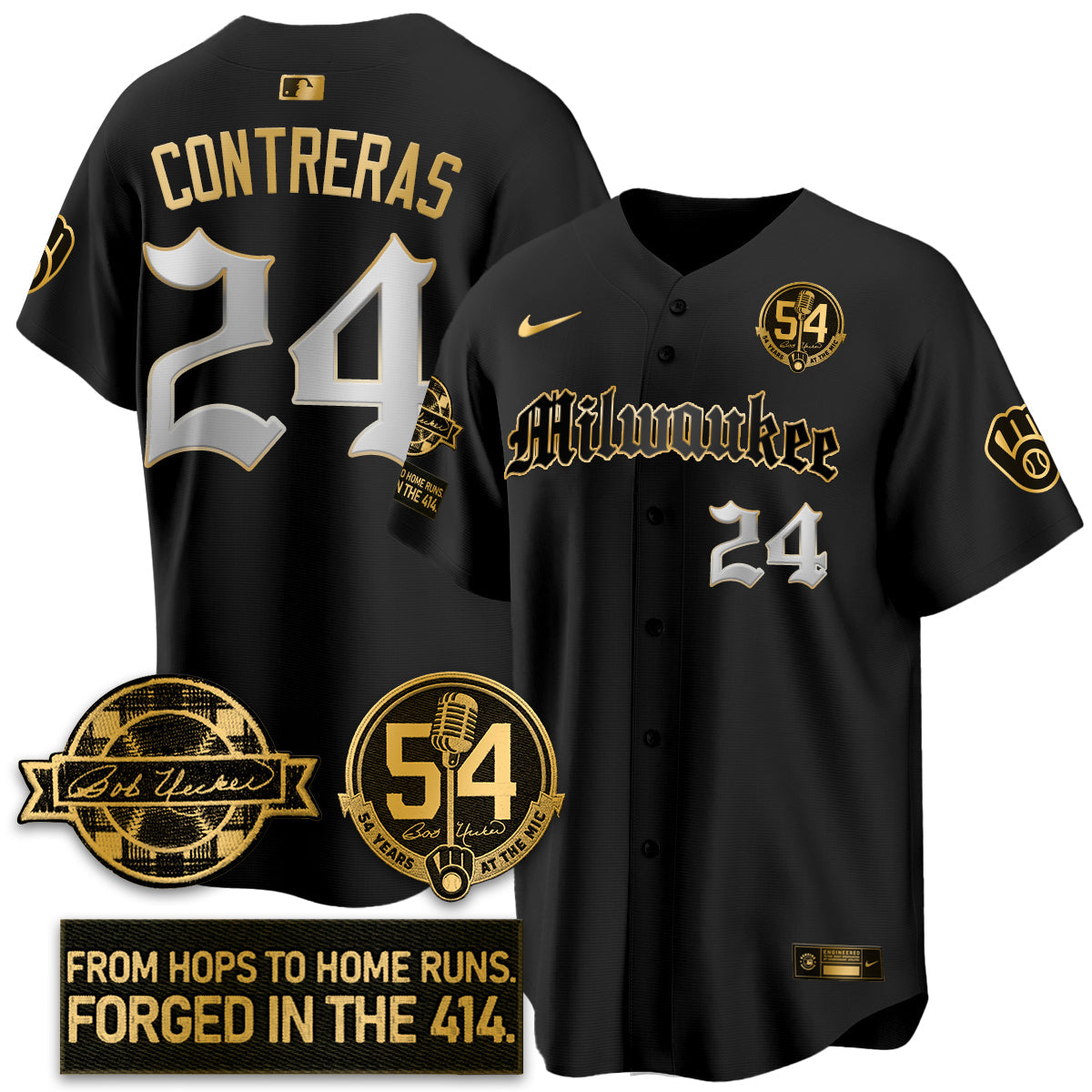 MIL Bob Uecker Patch Vapor Premier Limited Jersey - Gothic Edition - All Stitched-DTD