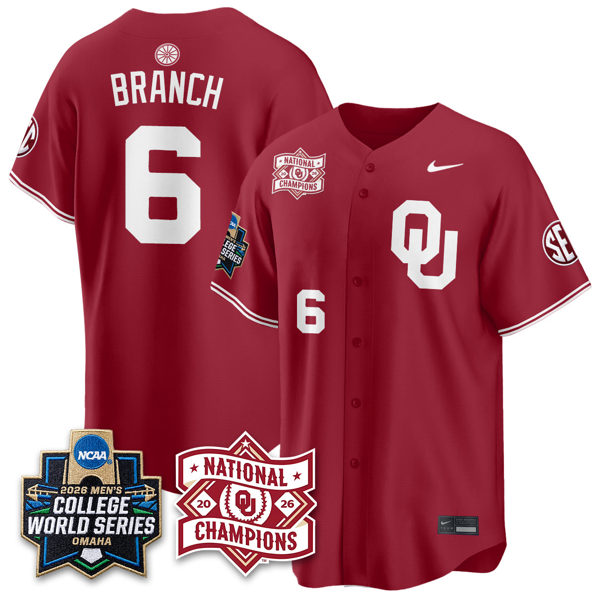 OU 2026 NCAA Baseball College World Series Champions Vapor Jersey - Stitched-DTD