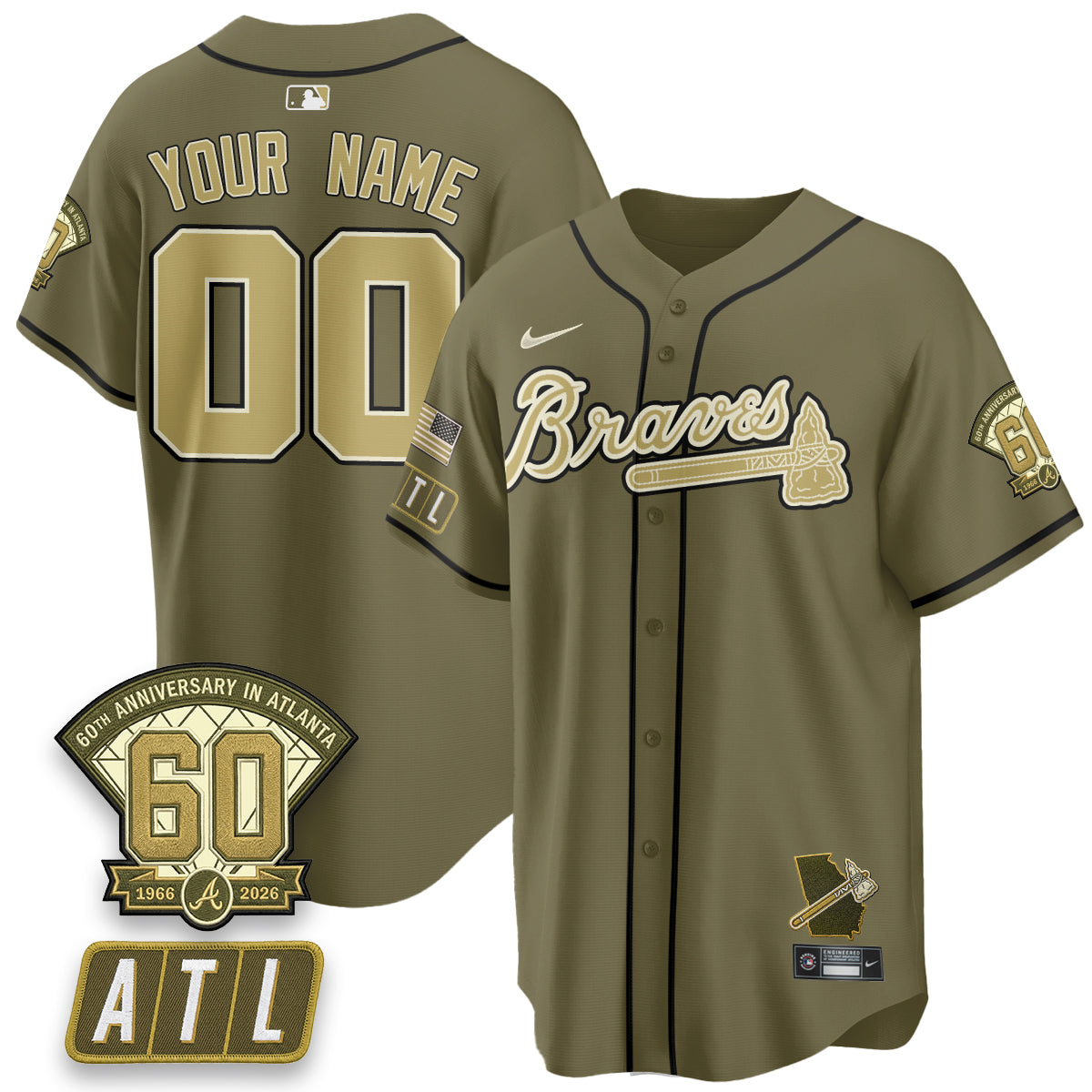 ATL New Era Olive 2026 Armed Forces Day Vapor Limited Custom Jersey - All Stitched-DTD