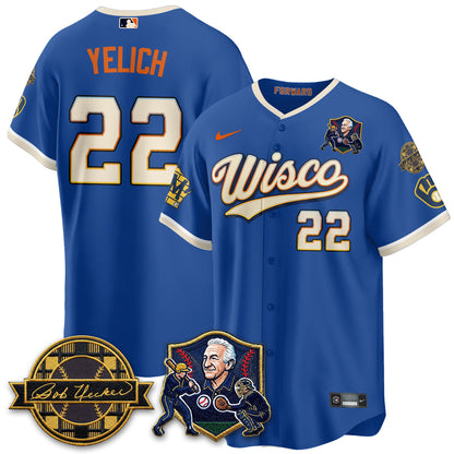 MIL Bob Uecker - 54 SSs for Brewers' Vapor Limited City Connect Jersey - All Stitched-DTD