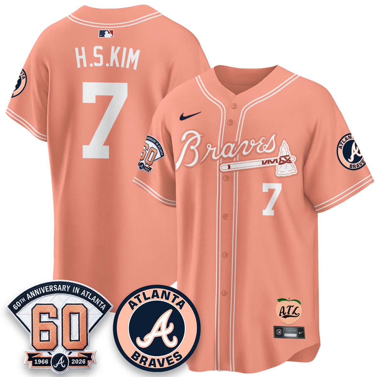 ATL 60th Anniversary Peach Edition Vapor Premier Limited Jersey - All Stitched-DTD