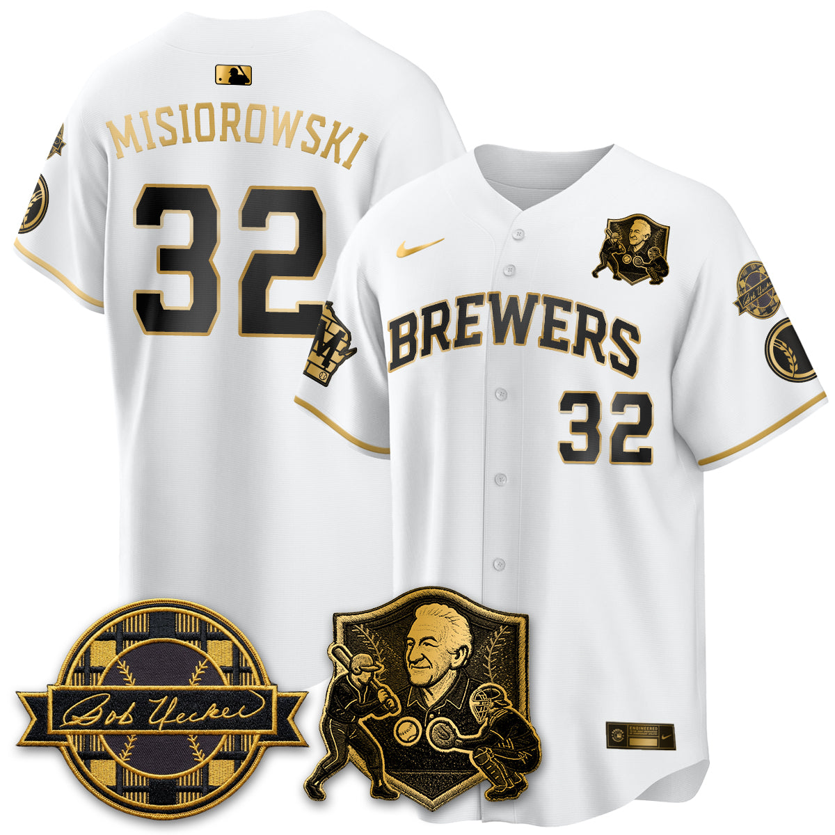 MIL Bob Uecker - 54 Seasons for Brewers' Vapor Limited Gold Jersey - All Stitched-DTD