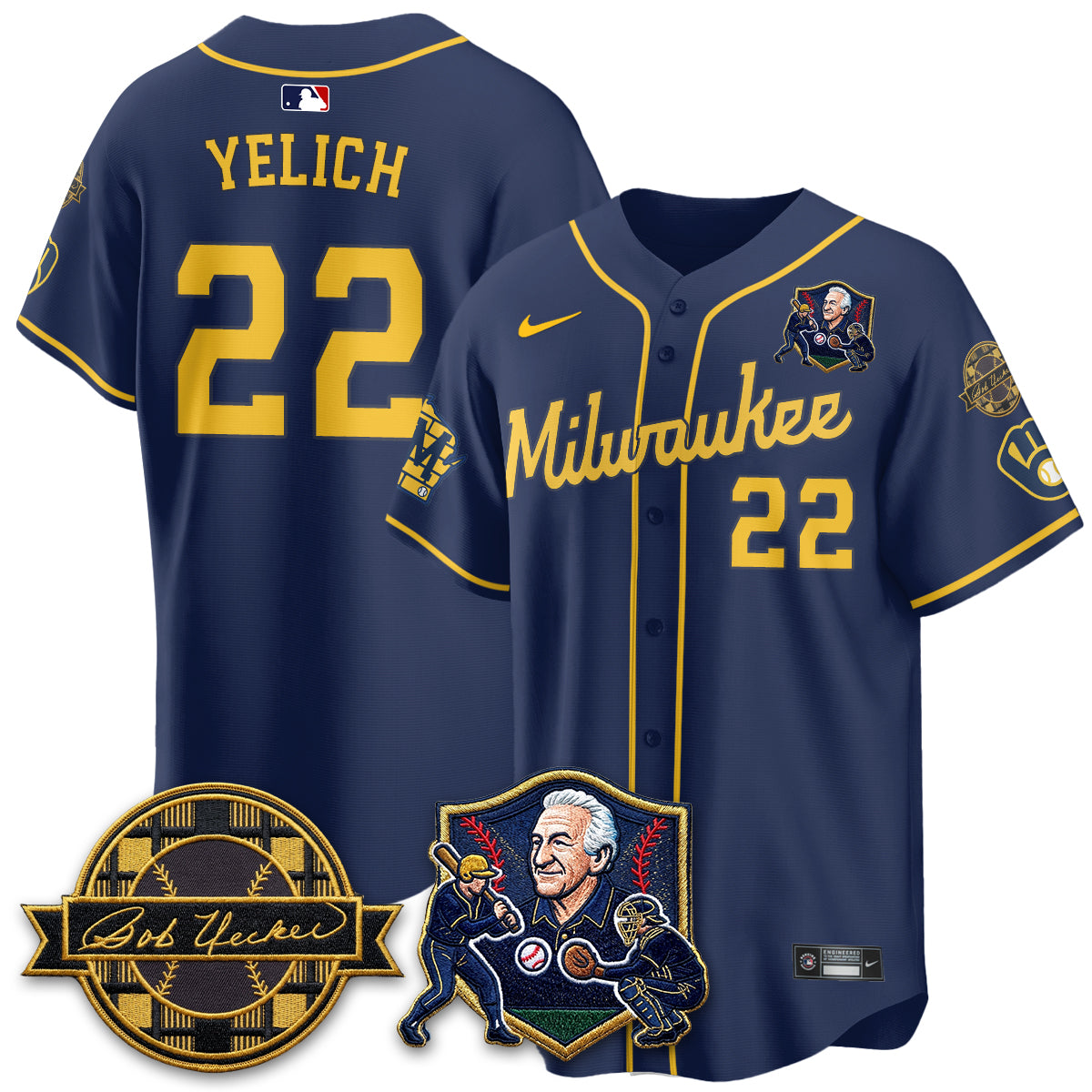 MIL Bob Uecker - 54 Seasons for Brewers' Vapor Limited Gold Jersey - All Stitched-DTD