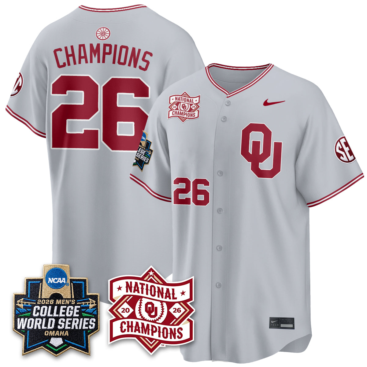 OU 2026 NCAA Baseball College World Series Champions Vapor Jersey - Stitched-DTD