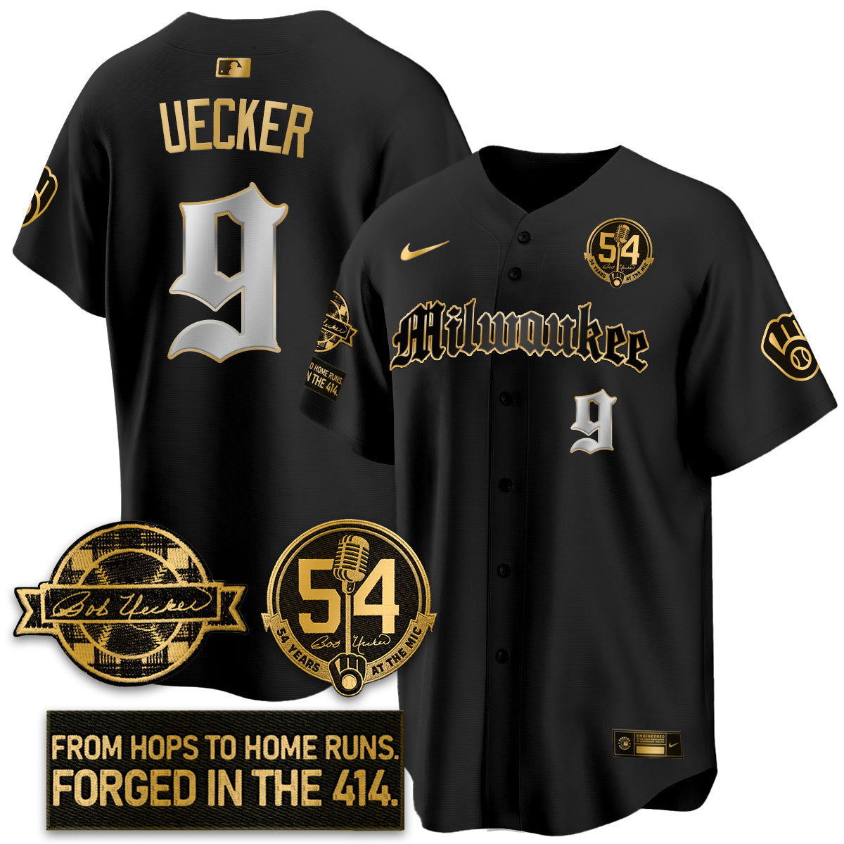 MIL Bob Uecker Patch Vapor Premier Limited Jersey - Gothic Edition - All Stitched-DTD