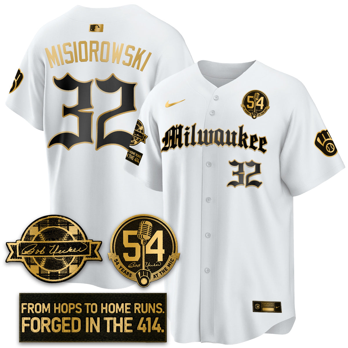 MIL Bob Uecker Patch Vapor Premier Limited Jersey - Gothic Edition - All Stitched-DTD