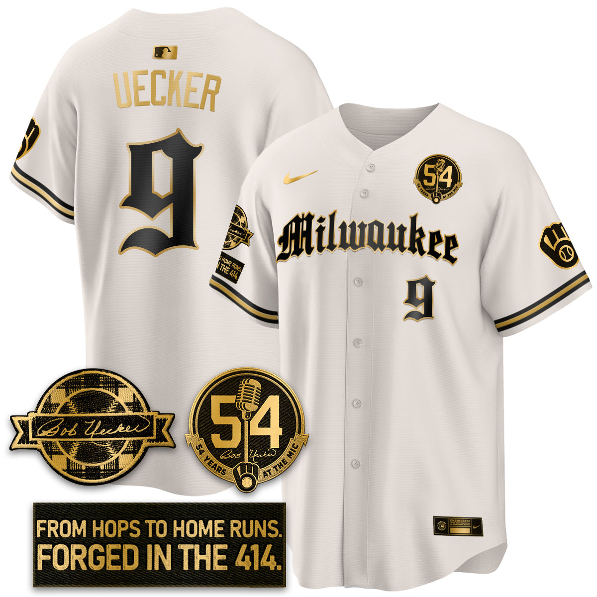 MIL Bob Uecker Patch Vapor Premier Limited Jersey - Gothic Edition - All Stitched-DTD
