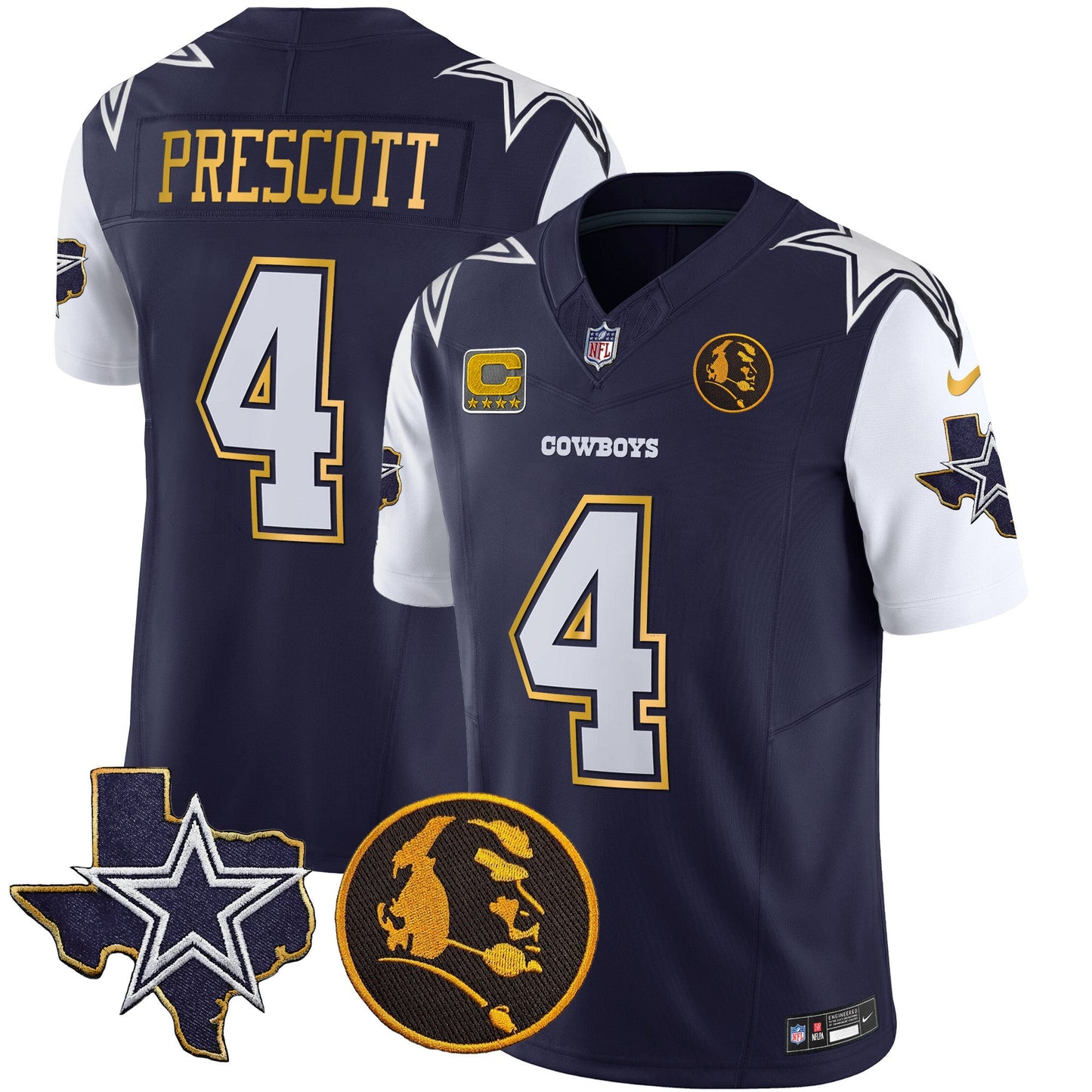 Men's Cowboys Texas & John Madden Patch Gold Trim Vapor Jersey - All Stitched