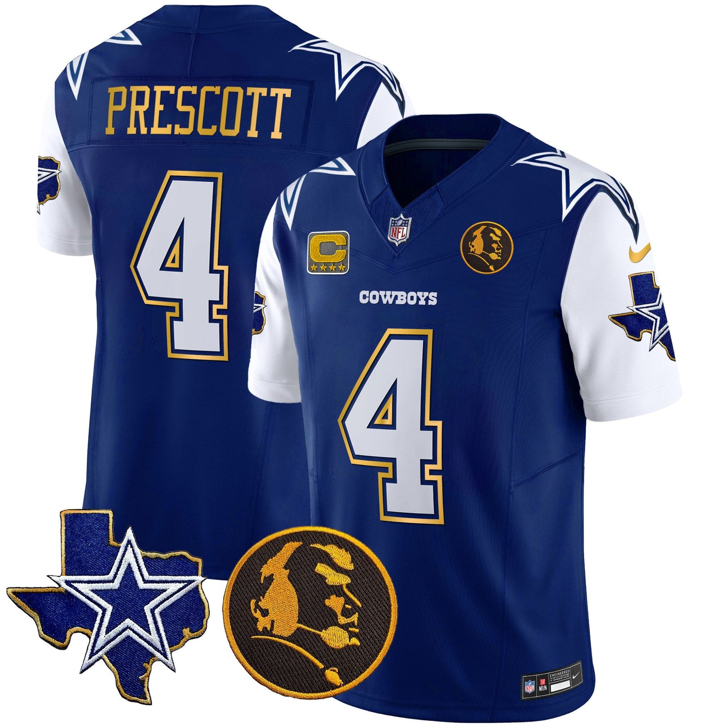 Men's Cowboys Texas & John Madden Patch Gold Trim Vapor Jersey - All Stitched