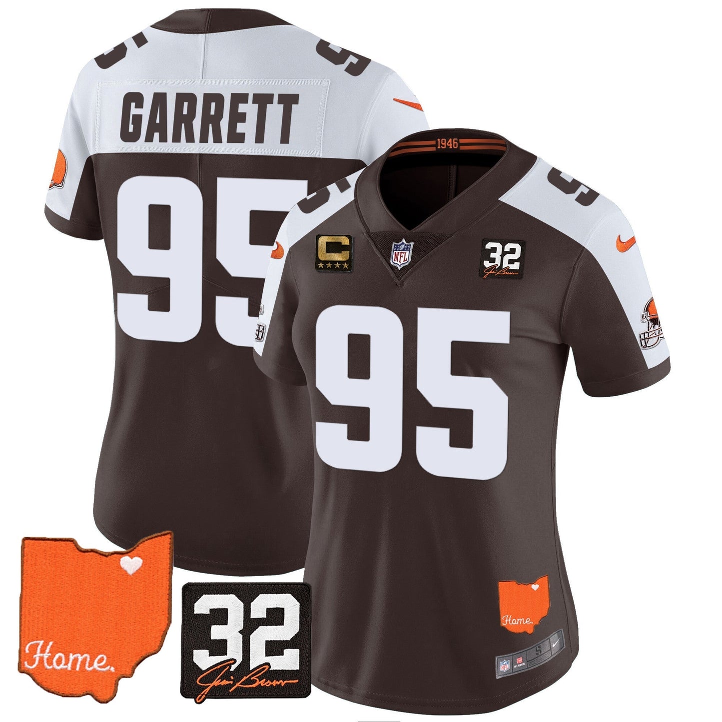 Women's Browns #32 Jim Brown Memorial & Home Patch Vapor Limited Jersey - All Stitched