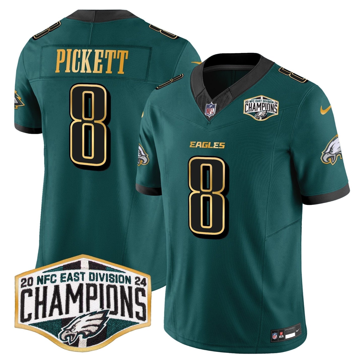 Eagles 2024 NFC East Division Champions Gold Trim Vapor Limited Jersey - All Stitched-DTD