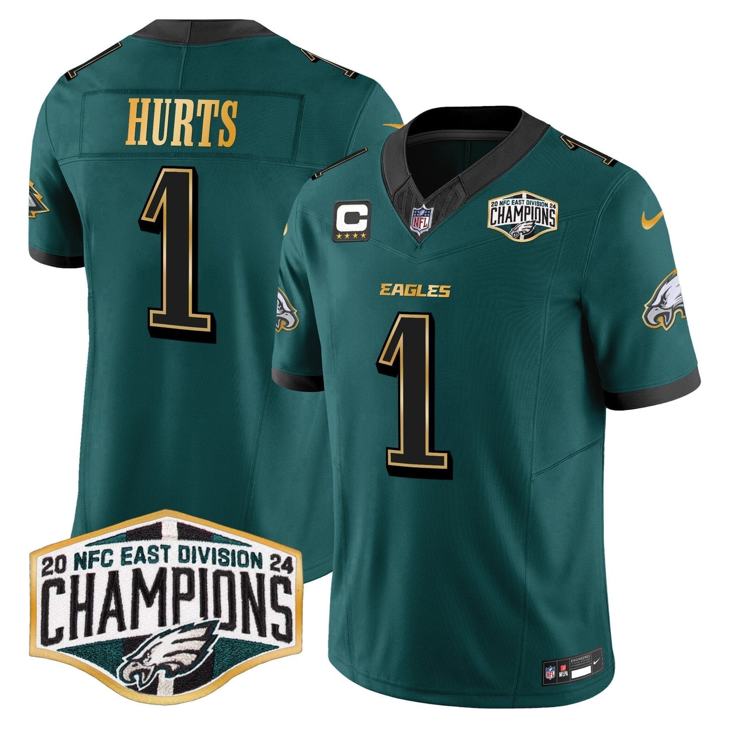 Eagles 2024 NFC East Division Champions Gold Trim Vapor Limited Jersey - All Stitched-DTD