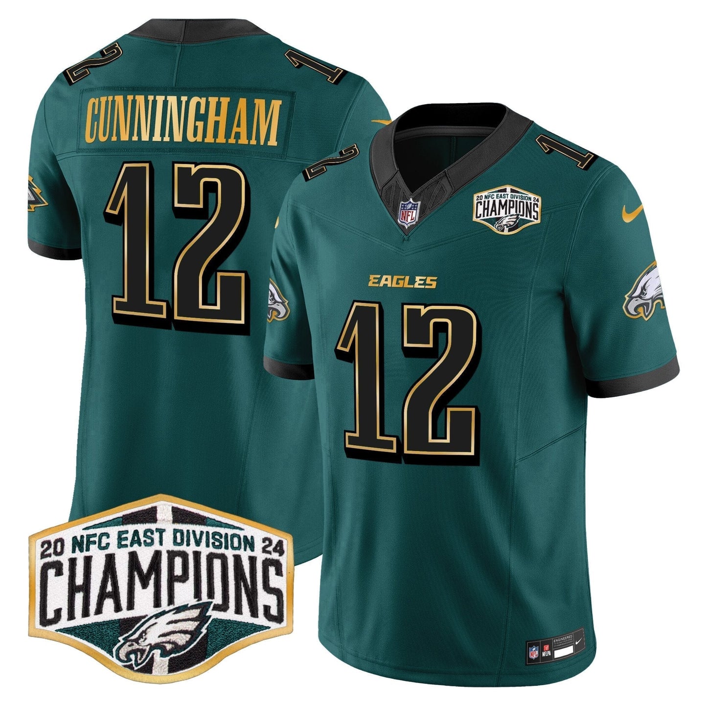 Eagles 2024 NFC East Division Champions Gold Trim Vapor Limited Jersey - All Stitched-DTD