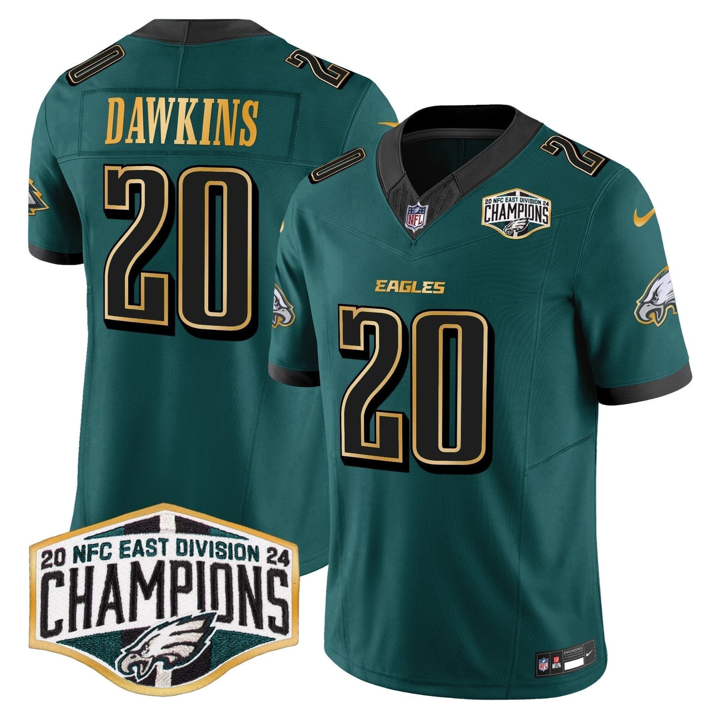 Eagles 2024 NFC East Division Champions Gold Trim Vapor Limited Jersey - All Stitched-DTD