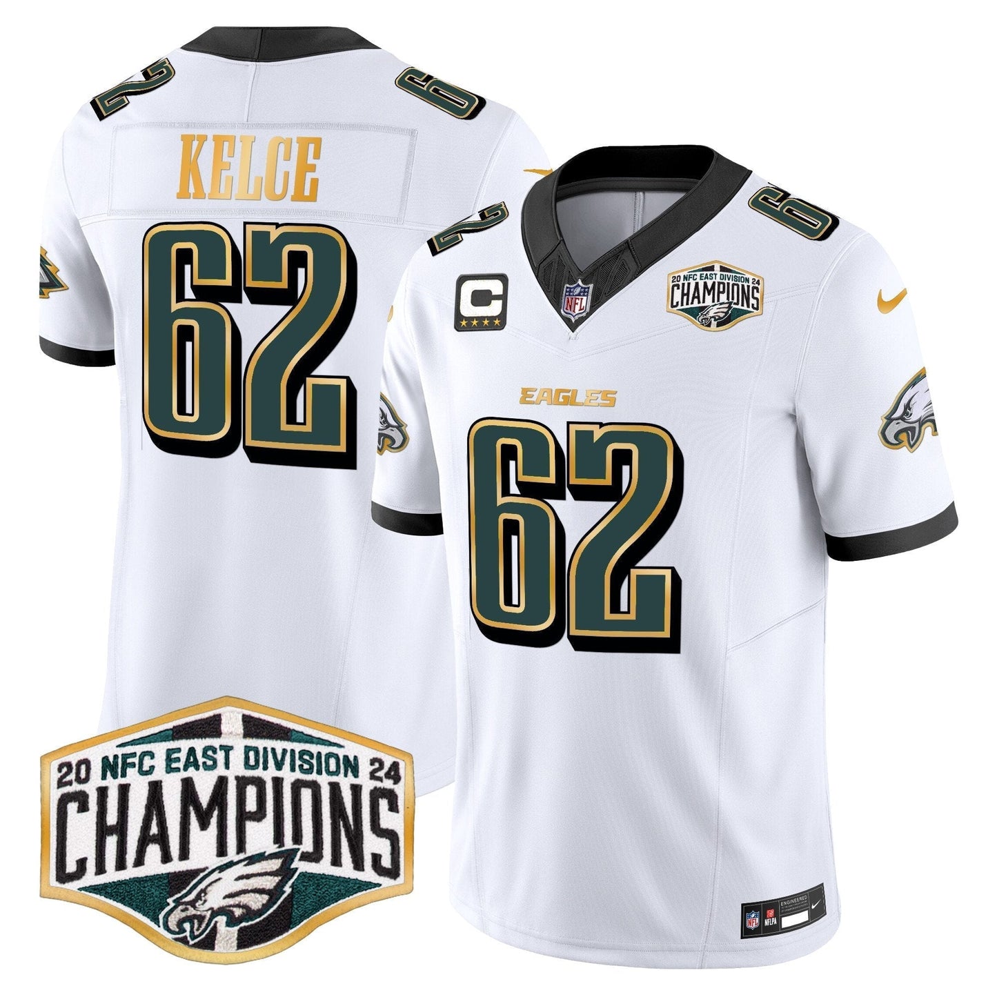 Eagles 2024 NFC East Division Champions Gold Trim Vapor Limited Jersey - All Stitched-DTD