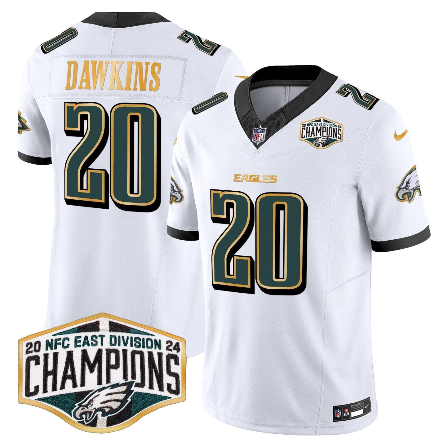 Eagles 2024 NFC East Division Champions Gold Trim Vapor Limited Jersey - All Stitched-DTD