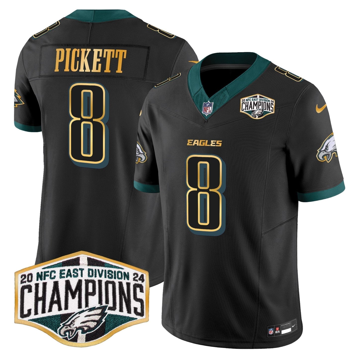 Eagles 2024 NFC East Division Champions Gold Trim Vapor Limited Jersey - All Stitched-DTD