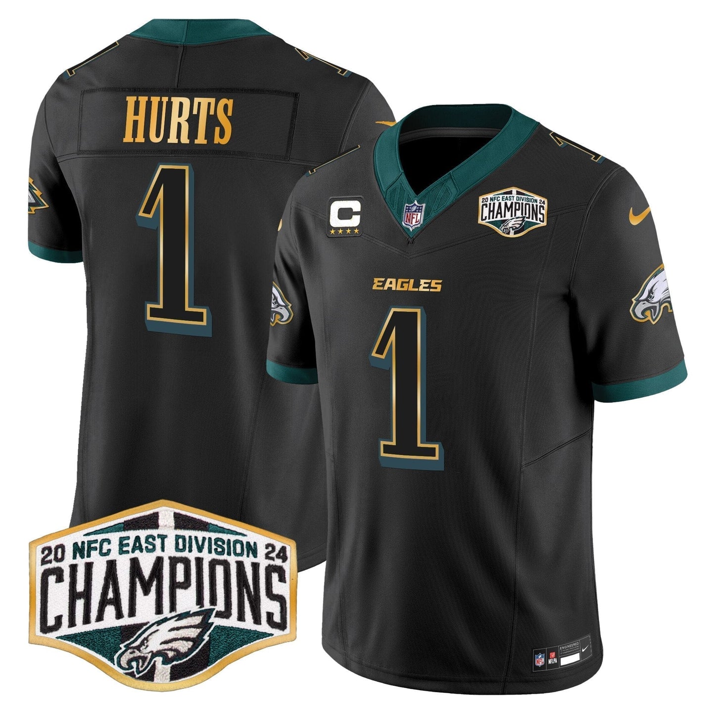 Eagles 2024 NFC East Division Champions Gold Trim Vapor Limited Jersey - All Stitched-DTD