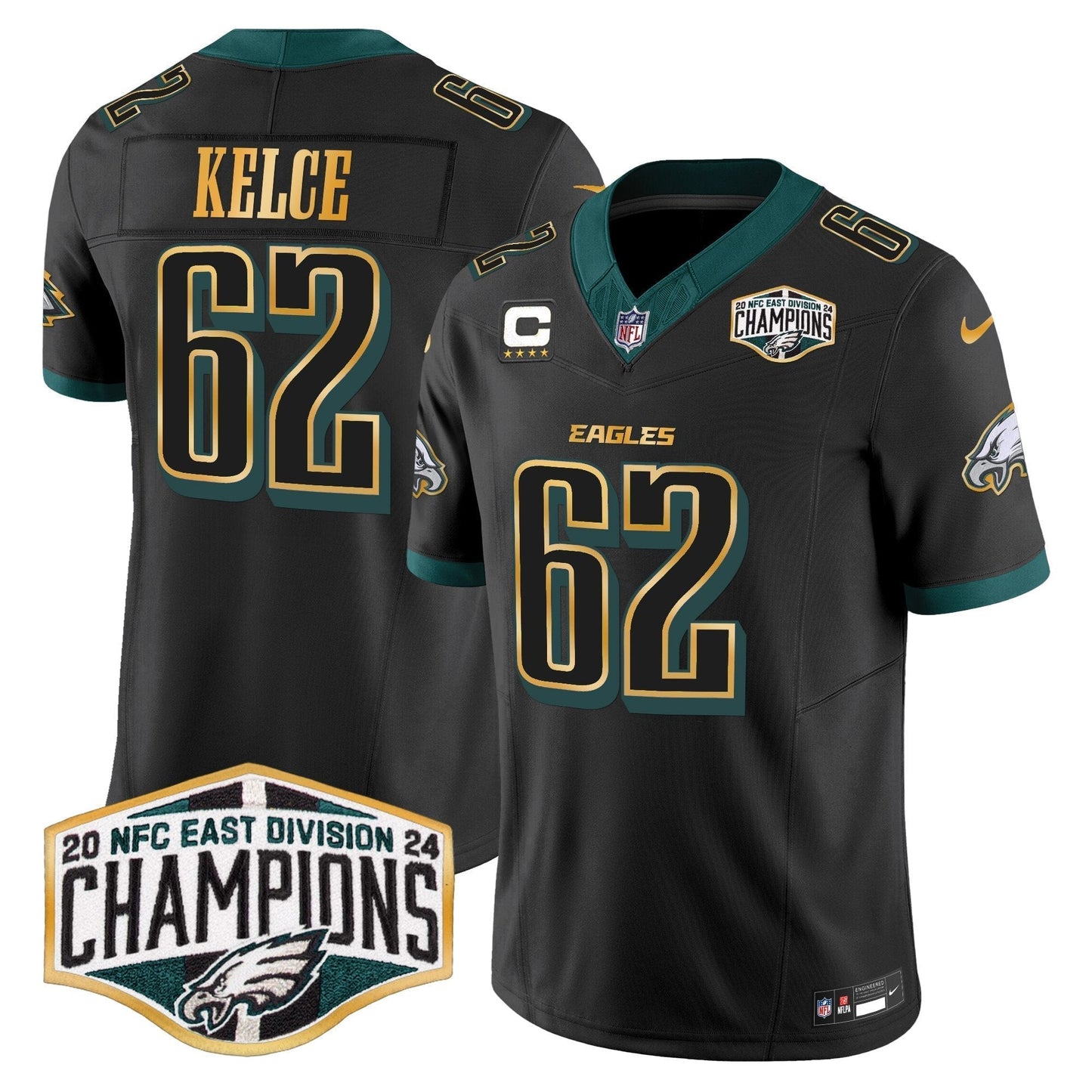 Eagles 2024 NFC East Division Champions Gold Trim Vapor Limited Jersey - All Stitched-DTD