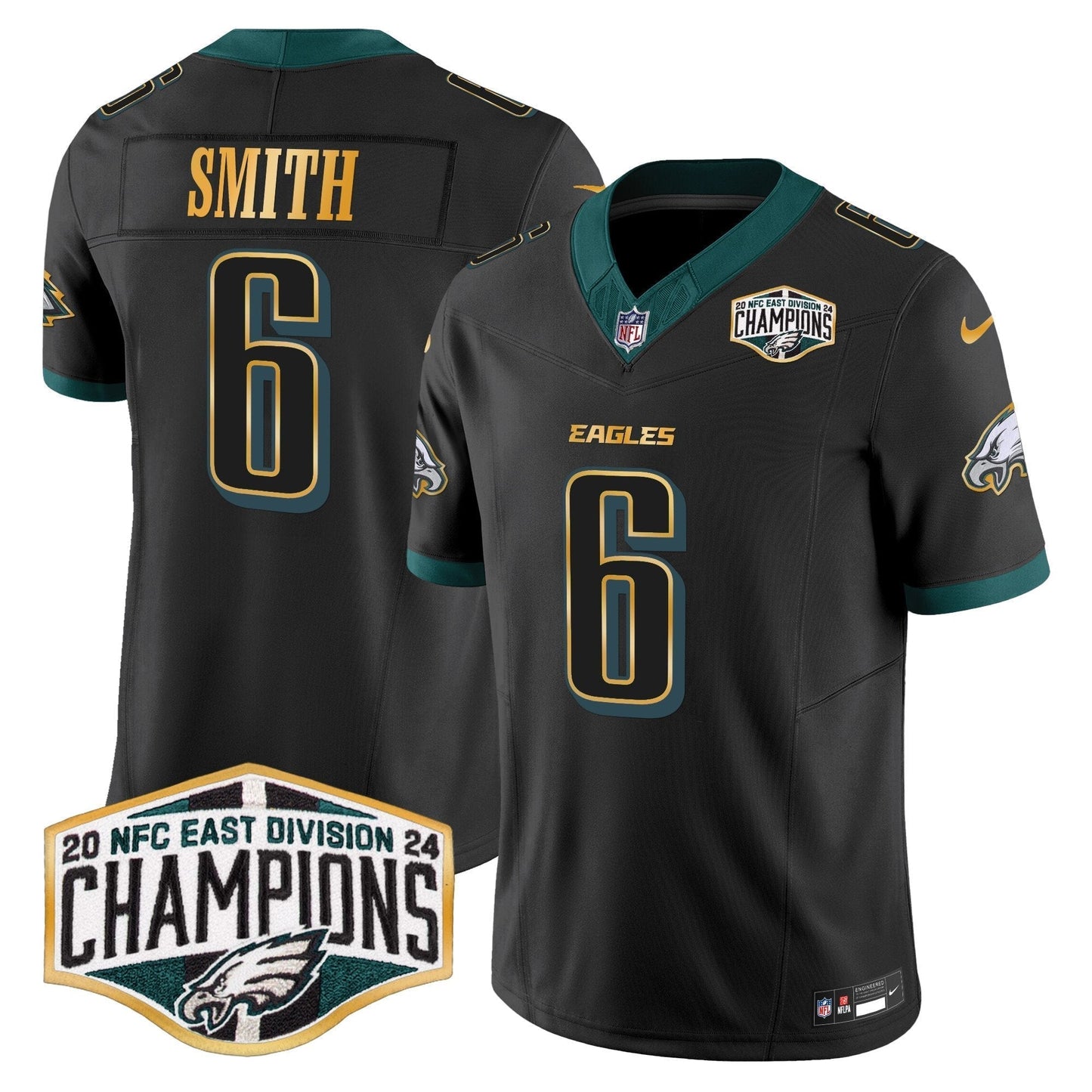 Eagles 2024 NFC East Division Champions Gold Trim Vapor Limited Jersey - All Stitched-DTD