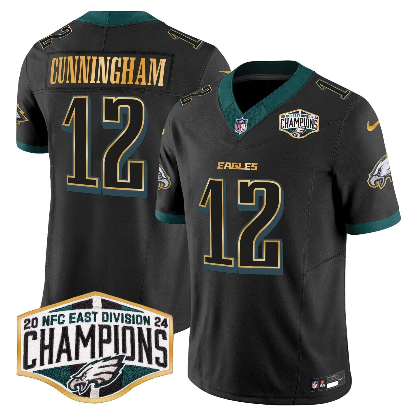 Eagles 2024 NFC East Division Champions Gold Trim Vapor Limited Jersey - All Stitched-DTD