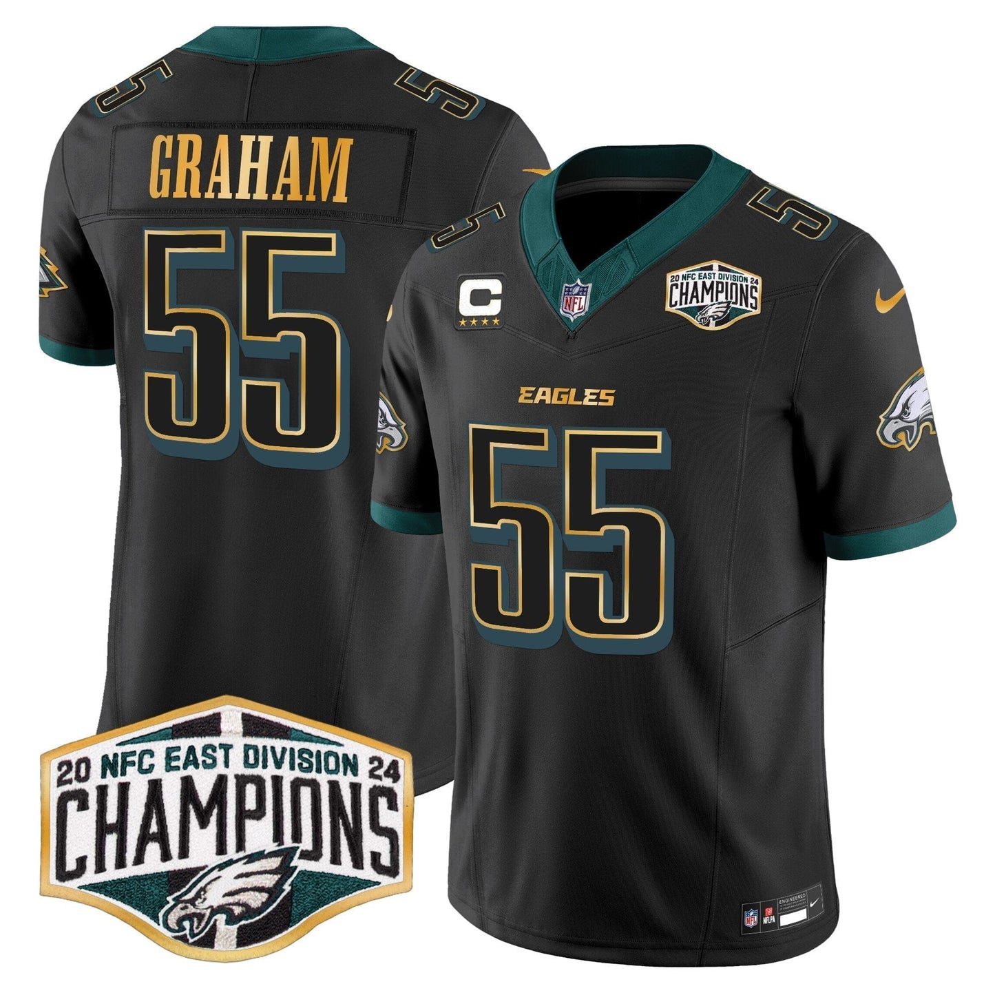 Eagles 2024 NFC East Division Champions Gold Trim Vapor Limited Jersey - All Stitched-DTD