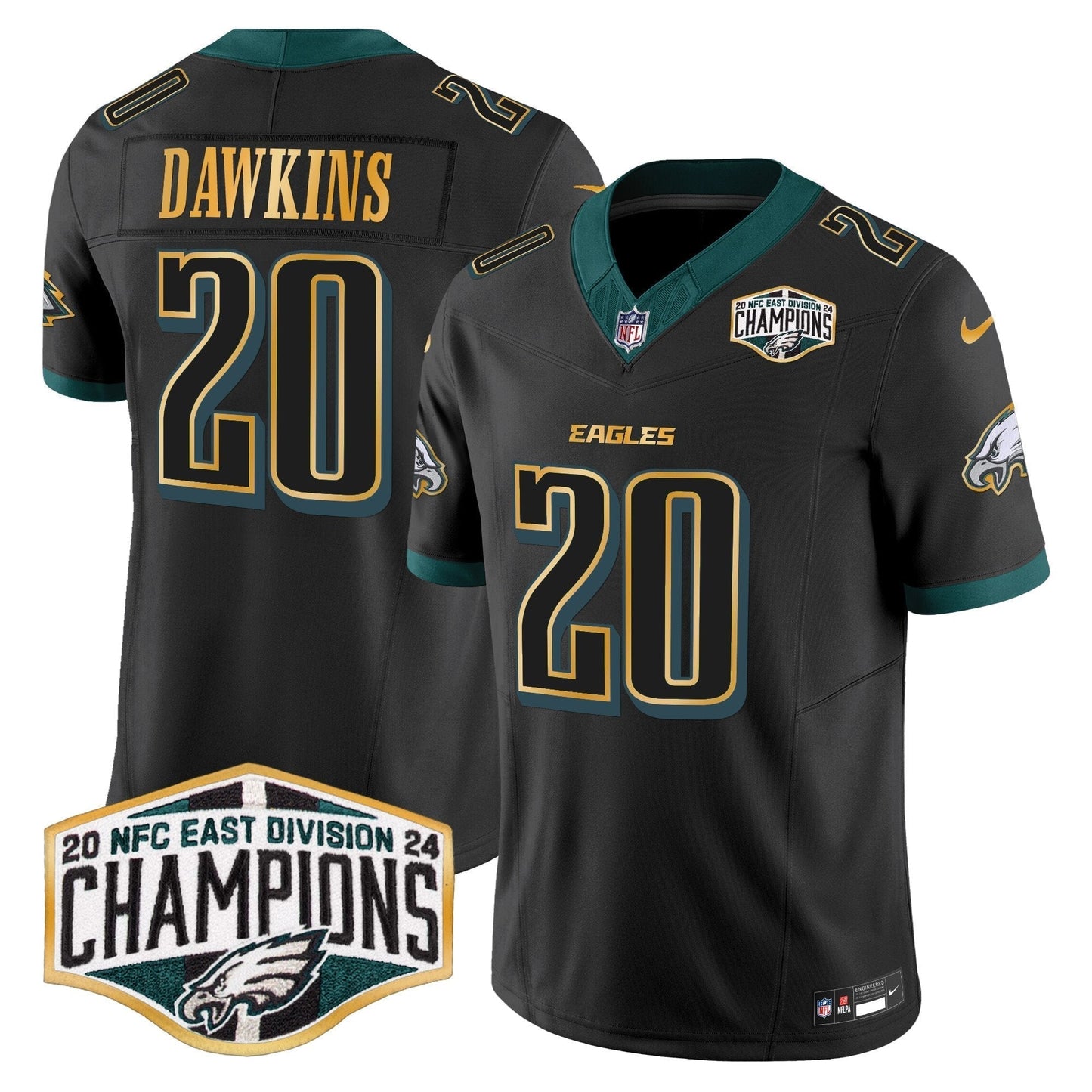 Eagles 2024 NFC East Division Champions Gold Trim Vapor Limited Jersey - All Stitched-DTD