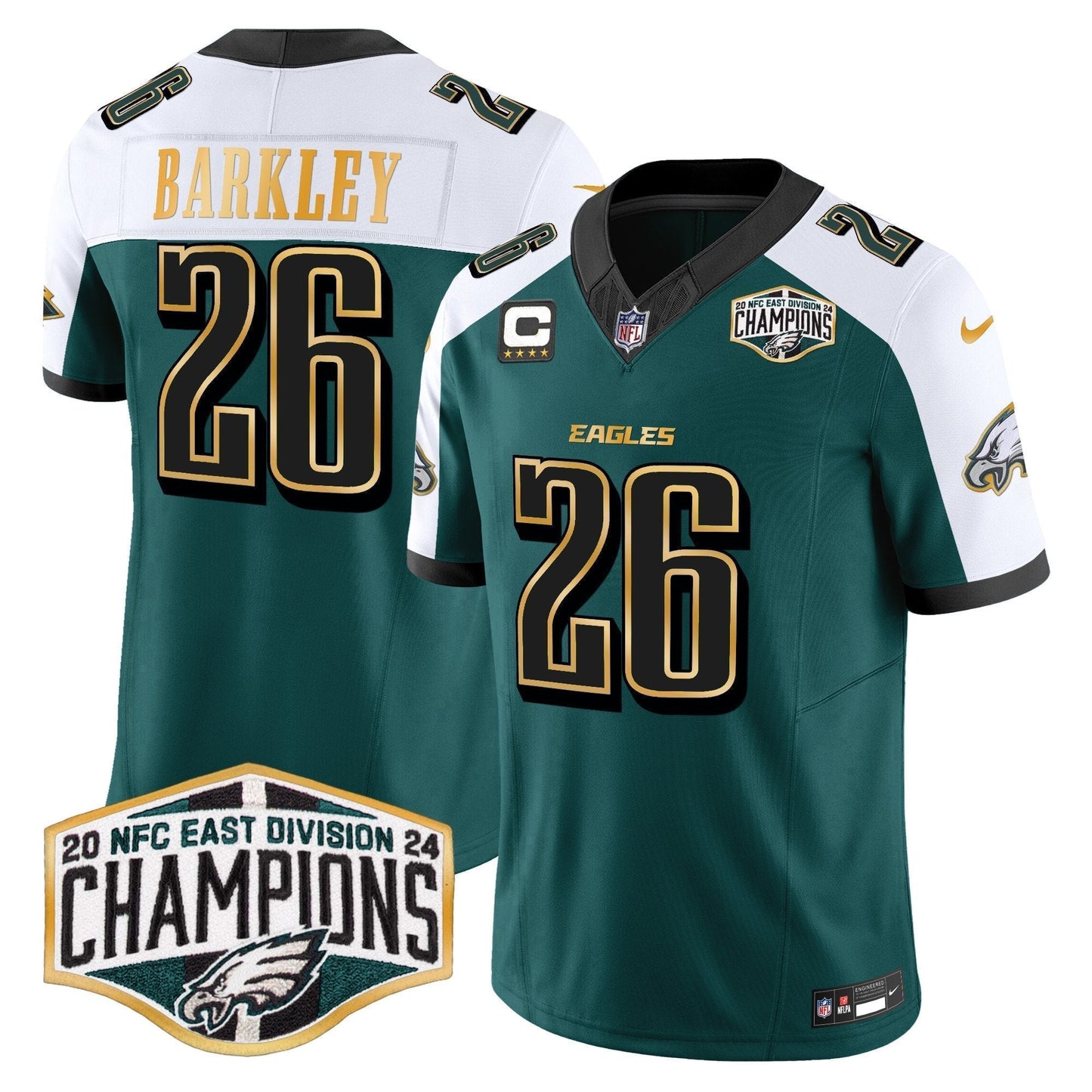Eagles 2024 NFC East Division Champions Gold Trim Vapor Limited Jersey - All Stitched-DTD