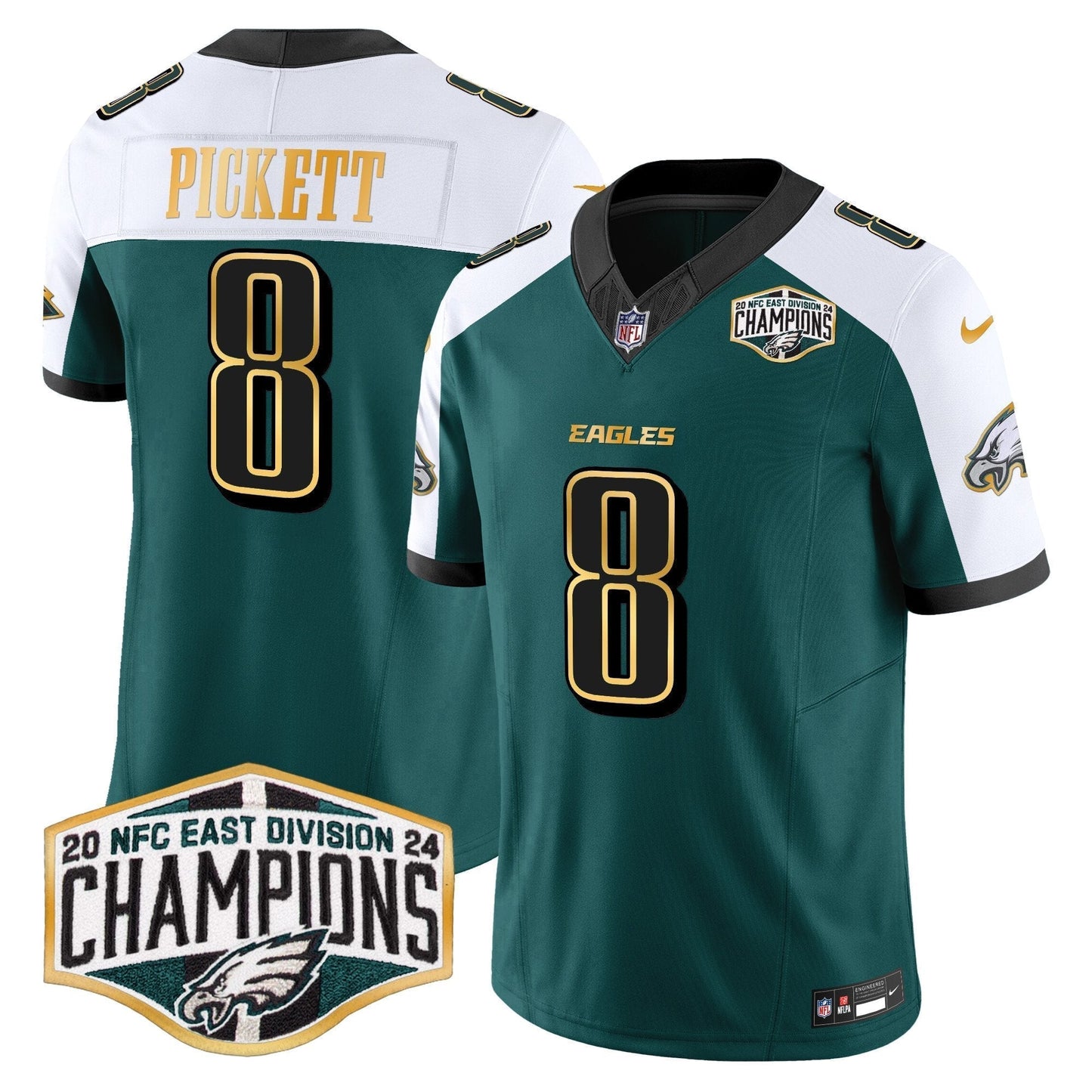 Eagles 2024 NFC East Division Champions Gold Trim Vapor Limited Jersey - All Stitched-DTD