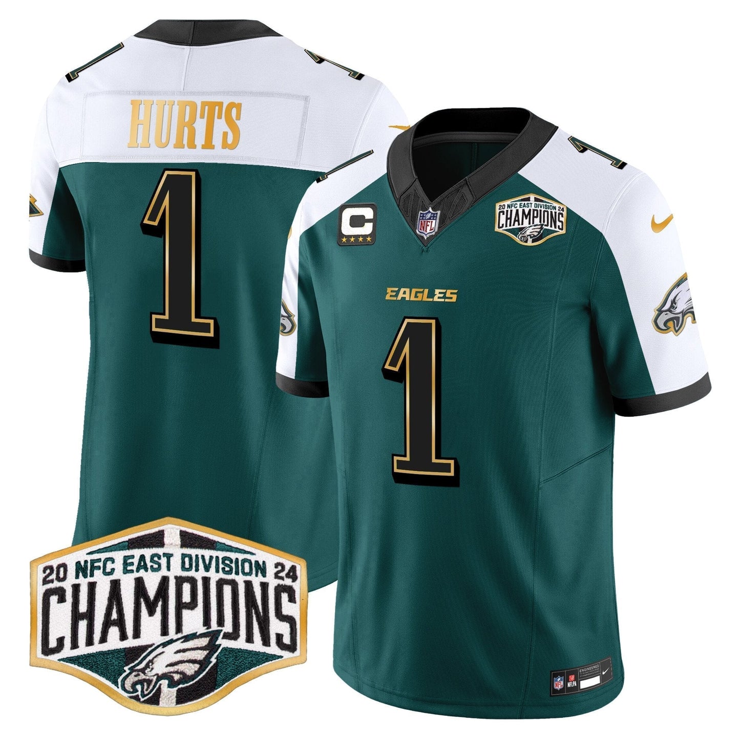 Eagles 2024 NFC East Division Champions Gold Trim Vapor Limited Jersey - All Stitched-DTD