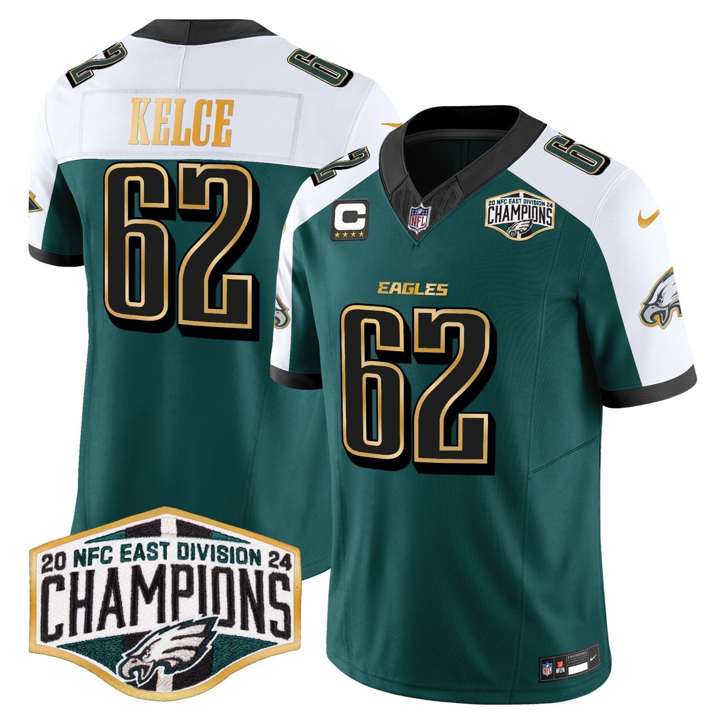 Eagles 2024 NFC East Division Champions Gold Trim Vapor Limited Jersey - All Stitched-DTD