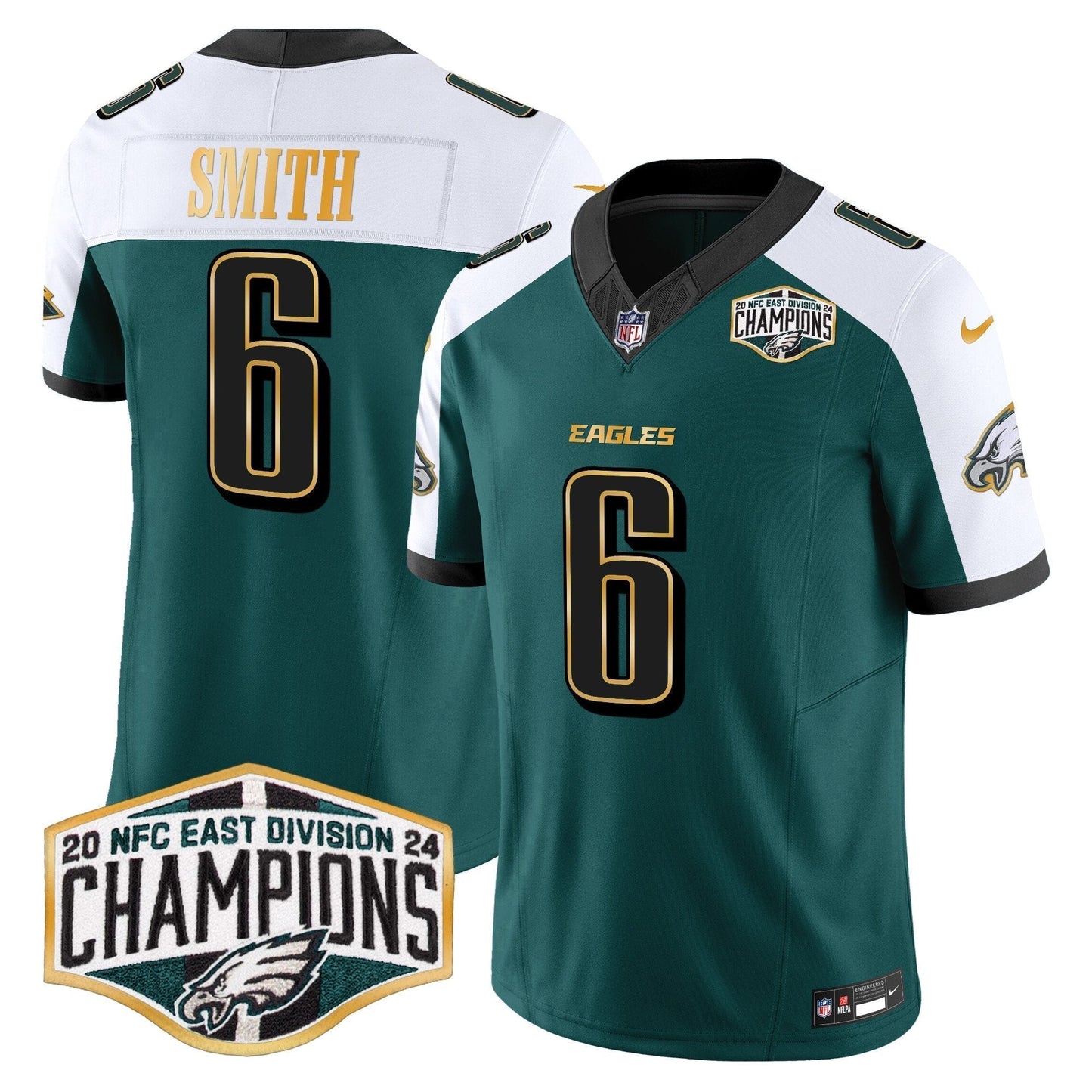 Eagles 2024 NFC East Division Champions Gold Trim Vapor Limited Jersey - All Stitched-DTD