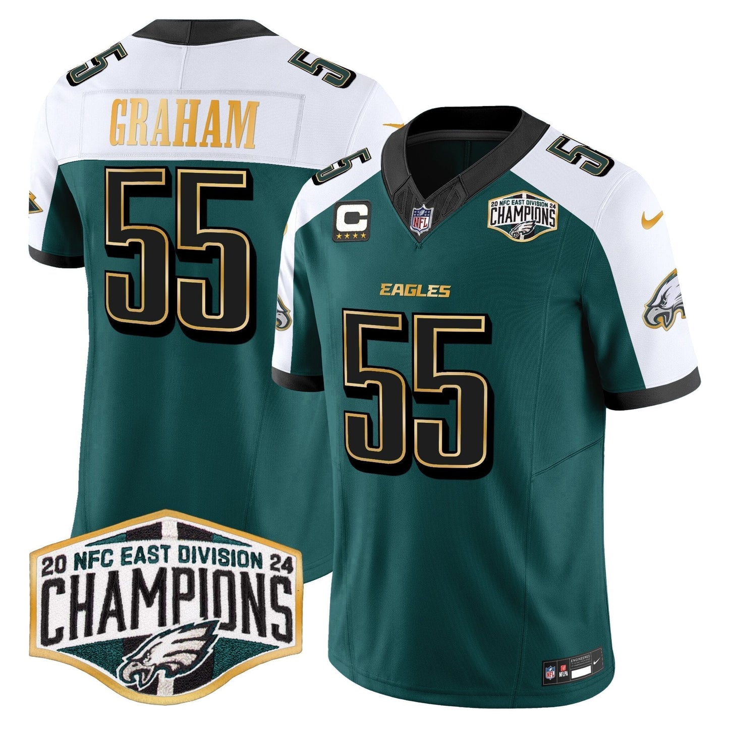 Eagles 2024 NFC East Division Champions Gold Trim Vapor Limited Jersey - All Stitched-DTD