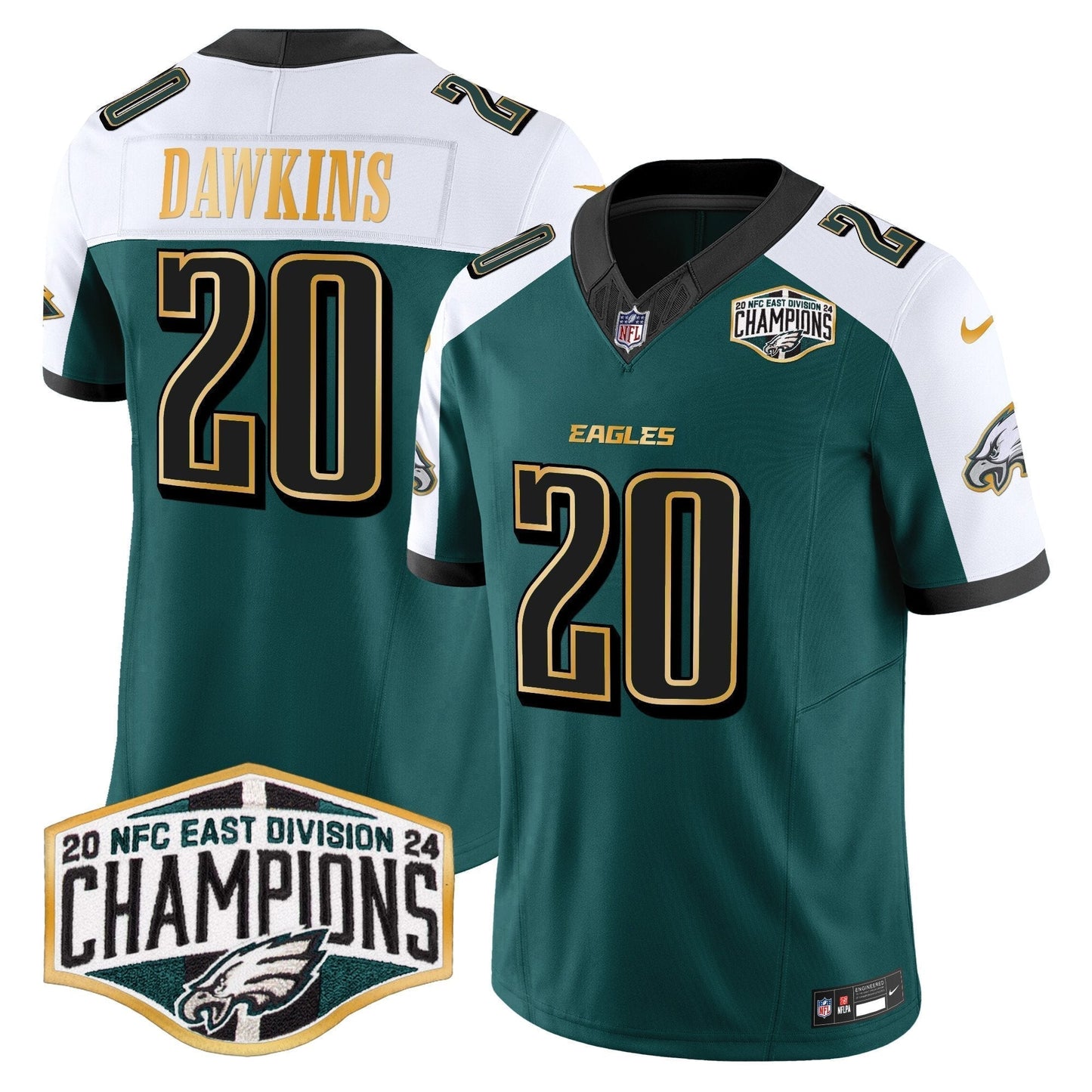 Eagles 2024 NFC East Division Champions Gold Trim Vapor Limited Jersey - All Stitched-DTD