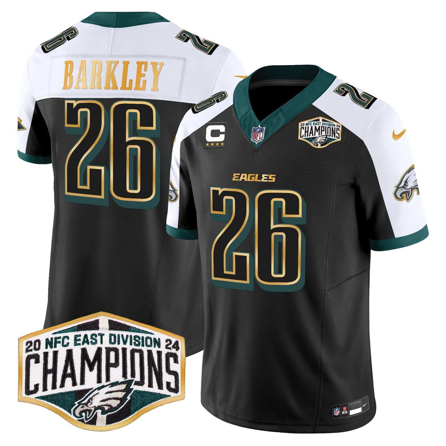 Eagles 2024 NFC East Division Champions Gold Trim Vapor Limited Jersey - All Stitched-DTD