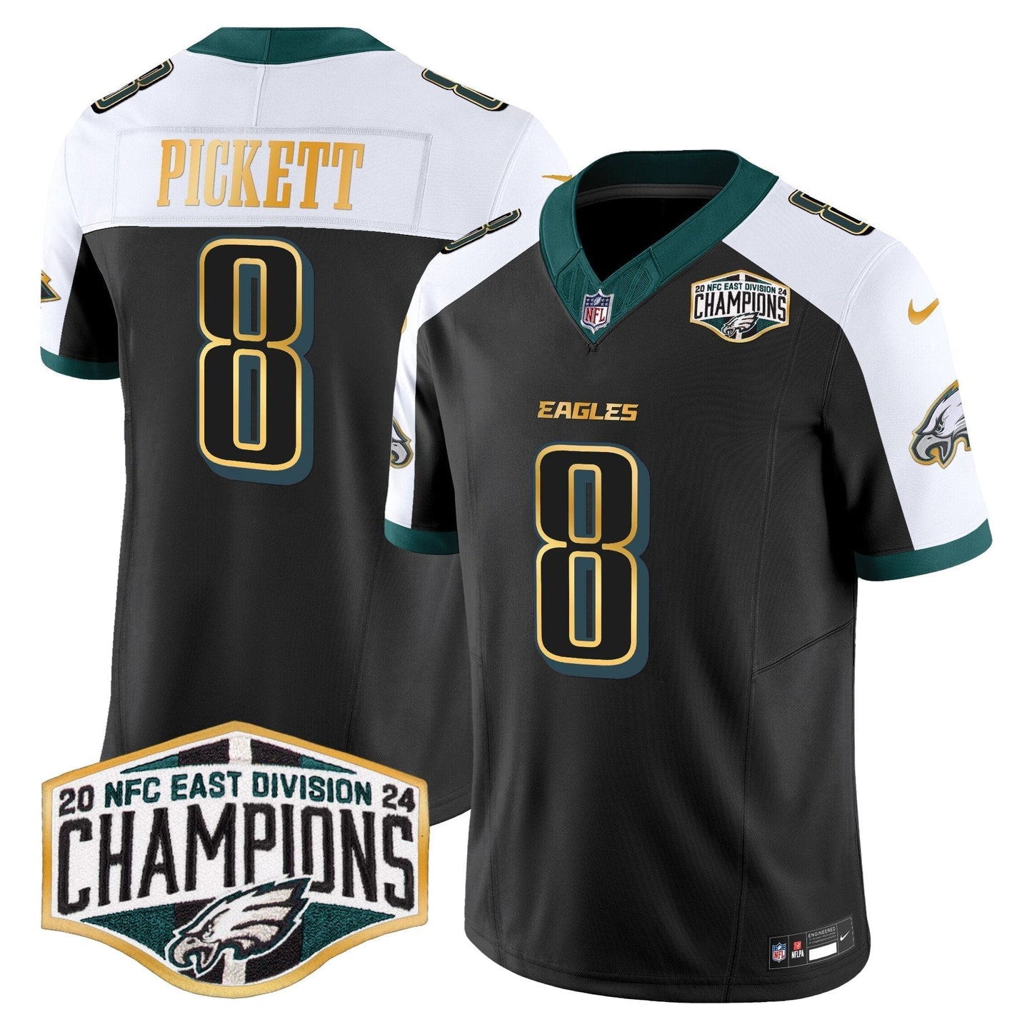 Eagles 2024 NFC East Division Champions Gold Trim Vapor Limited Jersey - All Stitched-DTD