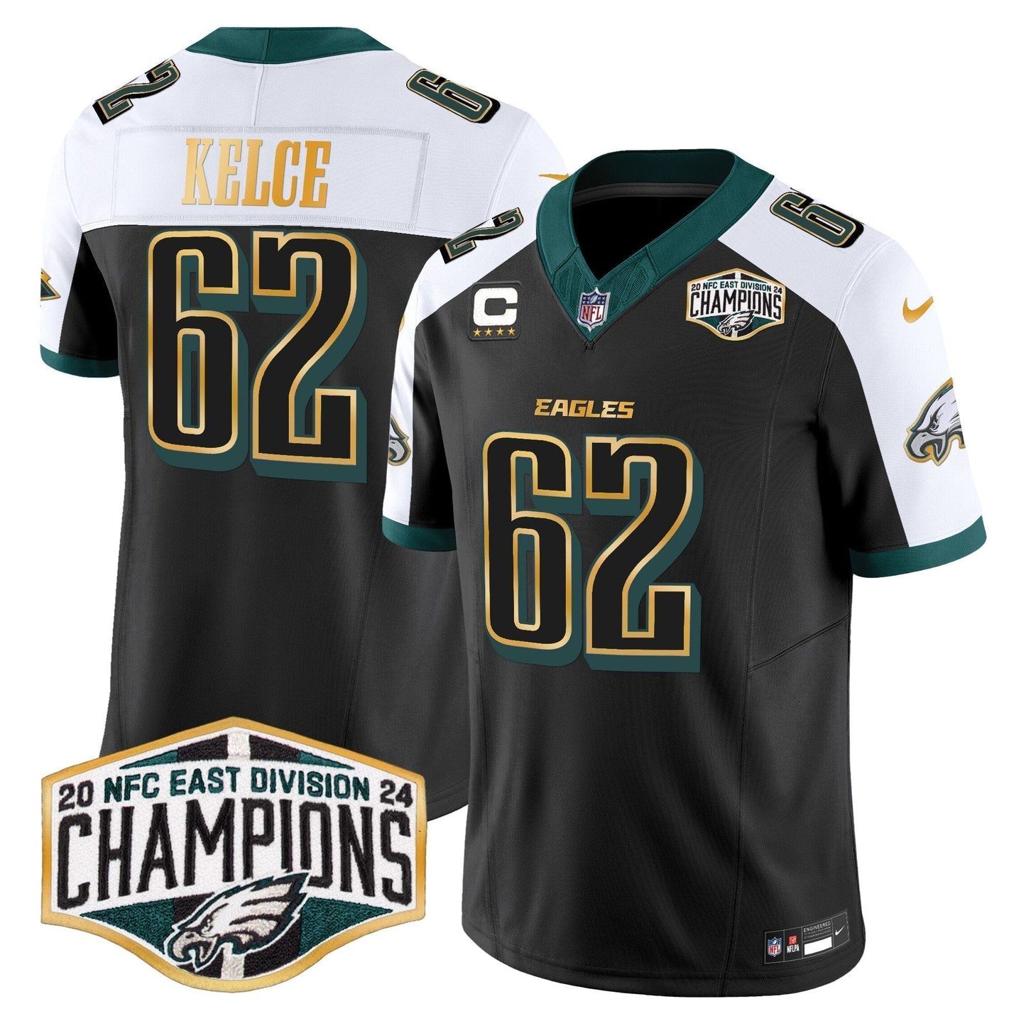 Eagles 2024 NFC East Division Champions Gold Trim Vapor Limited Jersey - All Stitched-DTD