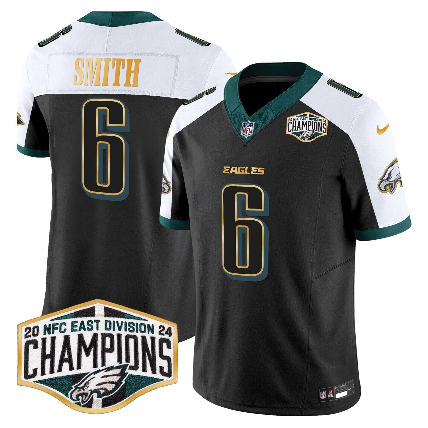 Eagles 2024 NFC East Division Champions Gold Trim Vapor Limited Jersey - All Stitched-DTD