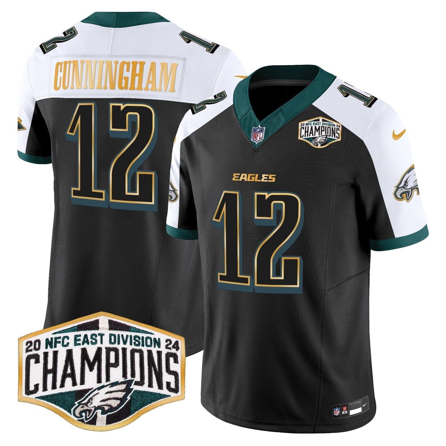 Eagles 2024 NFC East Division Champions Gold Trim Vapor Limited Jersey - All Stitched-DTD