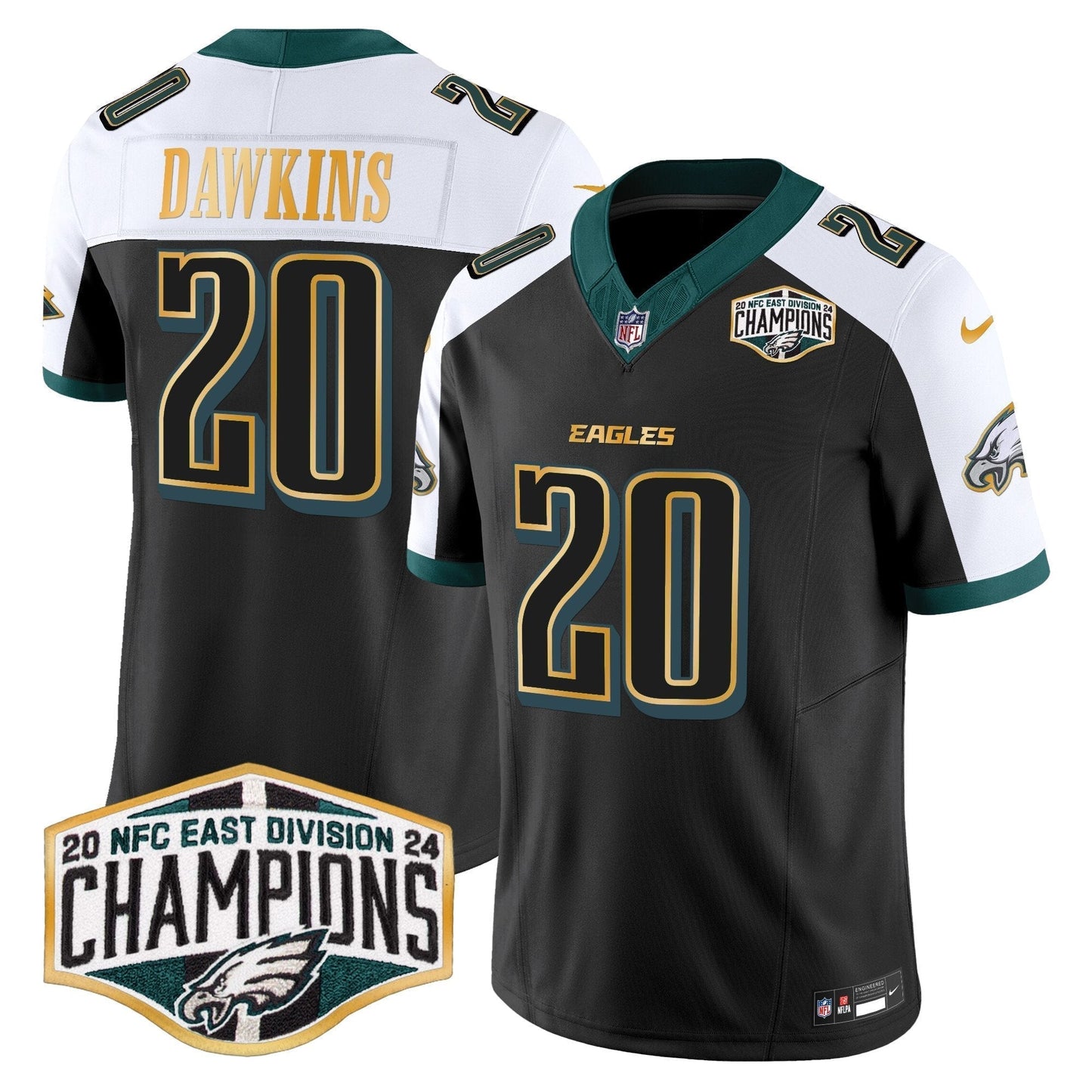 Eagles 2024 NFC East Division Champions Gold Trim Vapor Limited Jersey - All Stitched-DTD