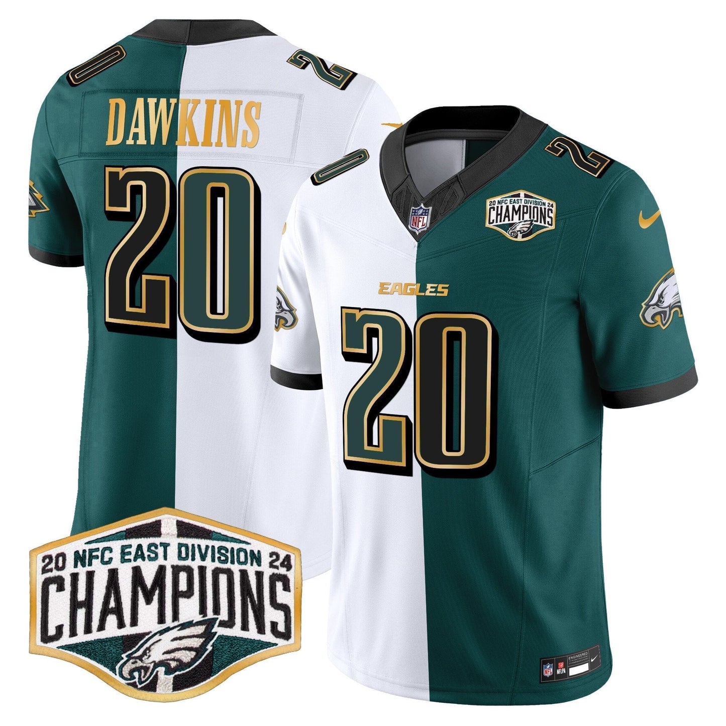 Eagles 2024 NFC East Division Champions Gold Trim Vapor Limited Jersey - All Stitched-DTD
