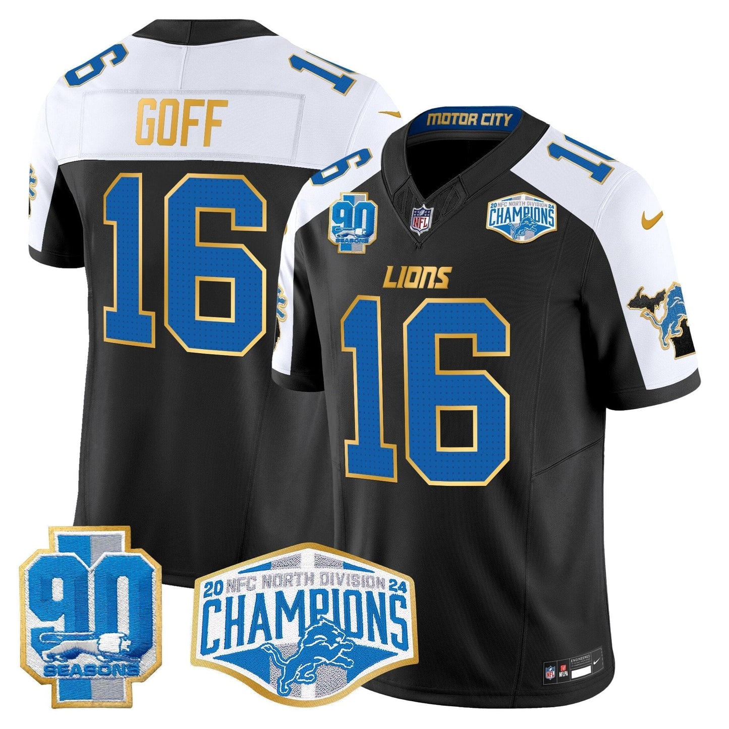 DET 2024 NFC North Division Champions Patch Gold Trim Vapor Limited Jersey - All Stitched-DTD