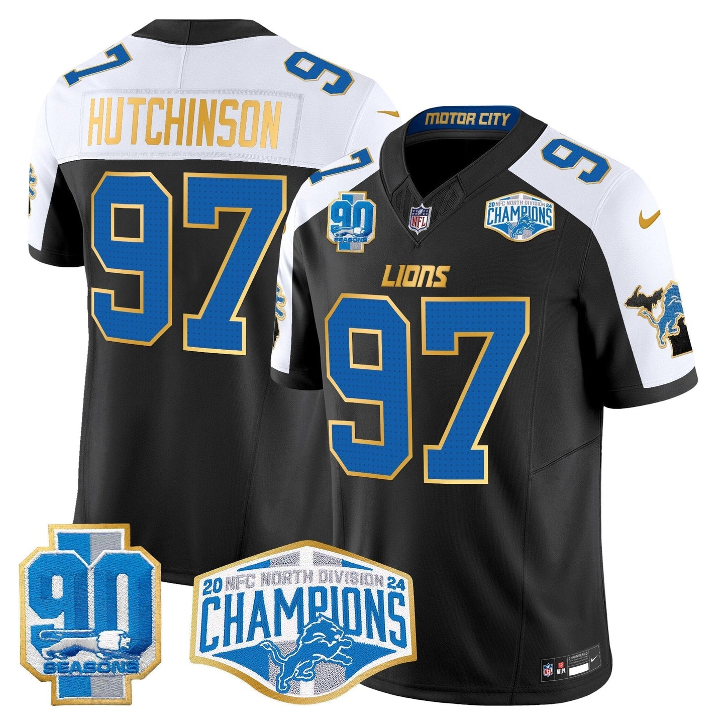 DET 2024 NFC North Division Champions Patch Gold Trim Vapor Limited Jersey - All Stitched-DTD