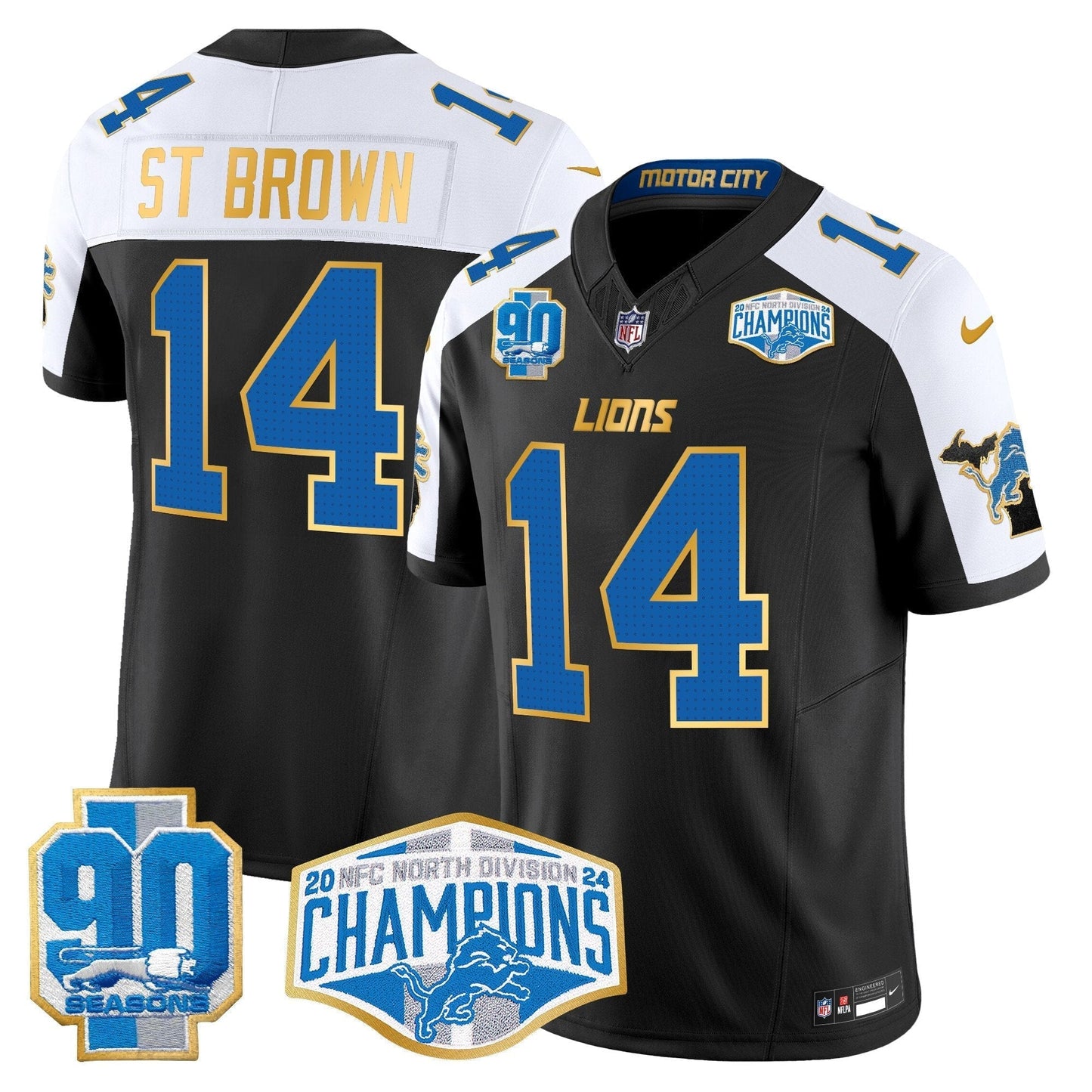DET 2024 NFC North Division Champions Patch Gold Trim Vapor Limited Jersey - All Stitched-DTD
