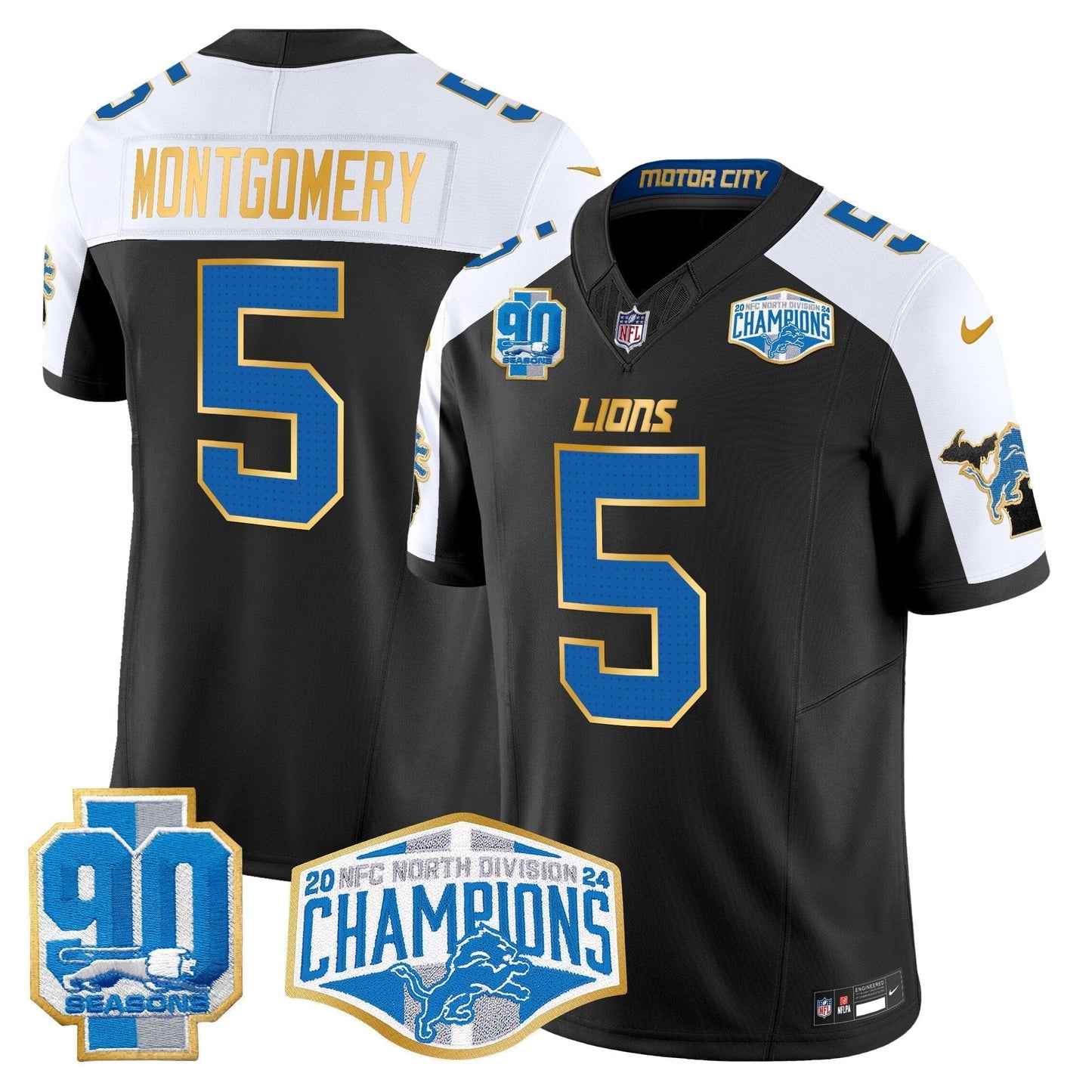 DET 2024 NFC North Division Champions Patch Gold Trim Vapor Limited Jersey - All Stitched-DTD
