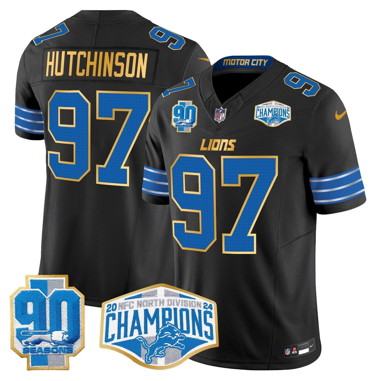 DET 2024 NFC North Division Champions Patch Gold Trim Vapor Limited Jersey - All Stitched-DTD